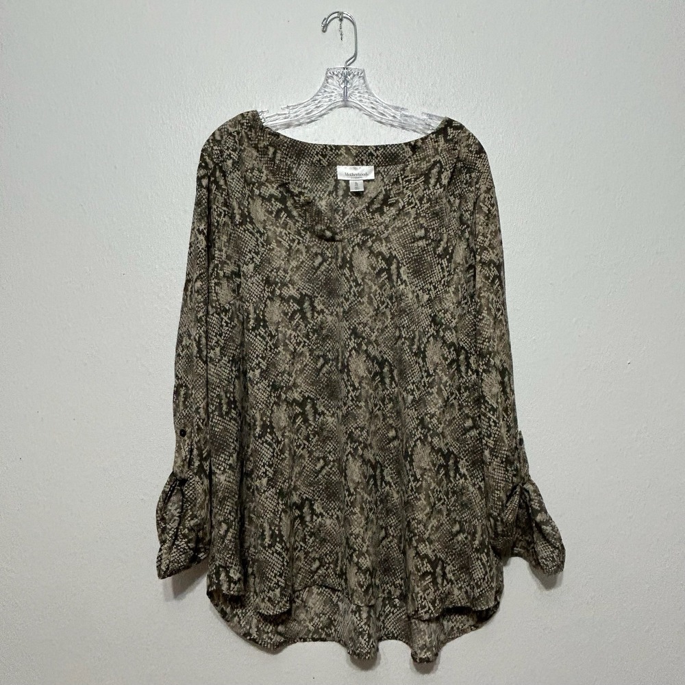 Motherhood Maternity Snakeskin Print Roll Tab Long Sleeve Shirt Womens Sizeโ XL